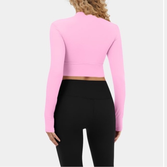 HALARA Softly Zero Pink Long Sleeve Padded Cropped Yoga Sports Fitted Top - Picture 2 of 14